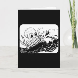 Black And White Surfing Octopus  Card