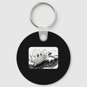 Black And White Surfing Octopus  Keychain