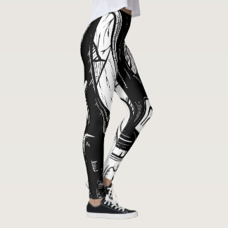 Black and White Surreal Linework Leggings