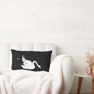 Black and White Swan Any Colour Lumbar Pillow