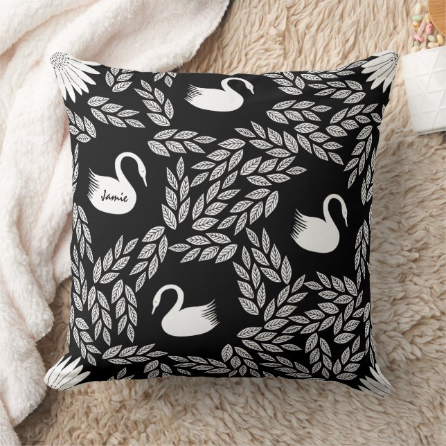 Black and White Swan Any Colour Throw Pillow (Blanket)
