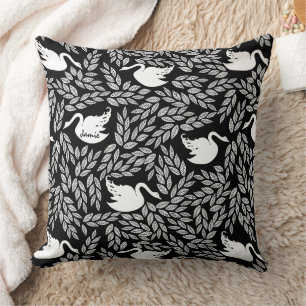 Black and White Swan Any Colour Throw Pillow