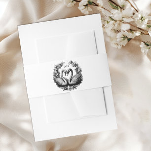 Black and White Swan Lake Wedding Monogram Invitation Belly Band