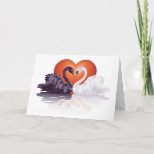 Black and White Swans in Love Heart Card