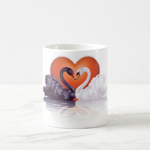 Black and White Swans in Love Heart Coffee Mug