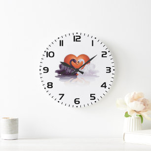 Black and White Swans in Love Heart Large Clock