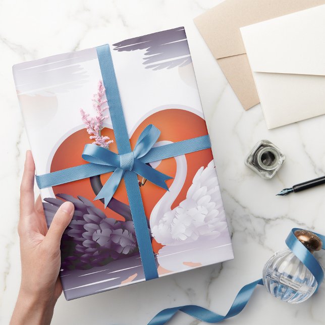 Black and White Swans in Love Heart Wrapping Paper (Creator Uploaded)