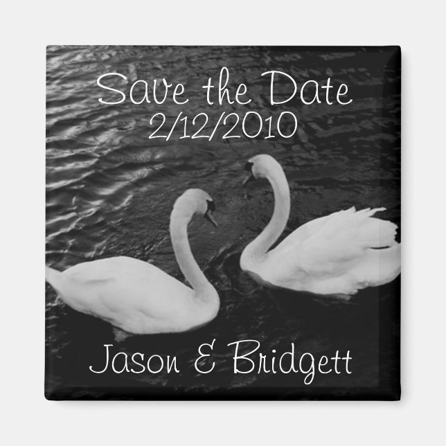 Black and White Swans Save the Date magnet (Front)
