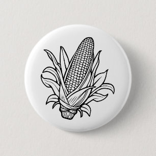 Black and white sweet corn cob icon 2 inch round button