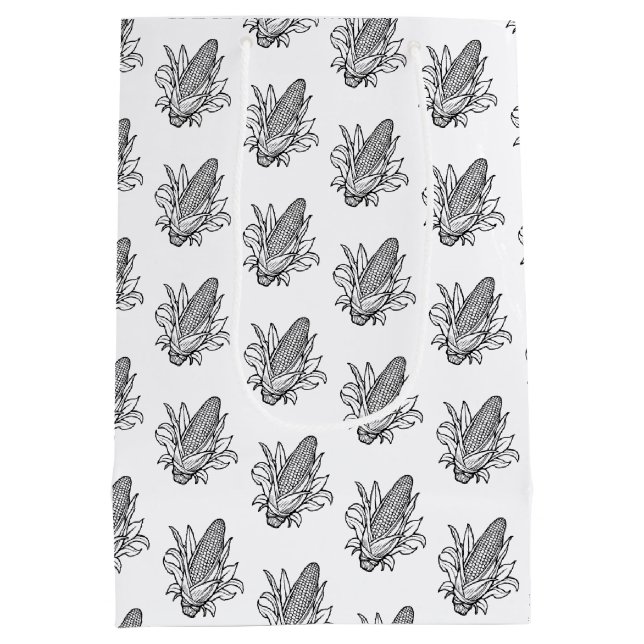 Black and white sweet corn cob icon medium gift bag (Back)