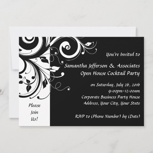 Black and White Swirl Corporate Party Invitation (Front)