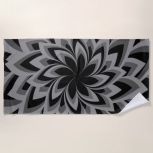 BLACK AND WHITE SWIRL FLOWERS BEACH TOWEL