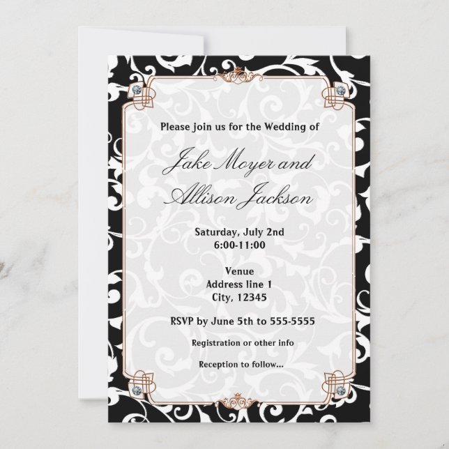 Black and White Swirl Wedding Event Invitation (Front)