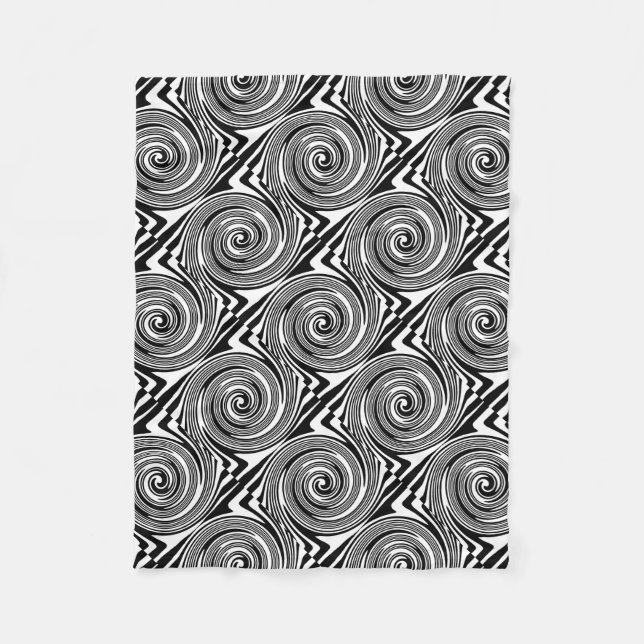 Black and white swirling pattern fleece blanket (Front)