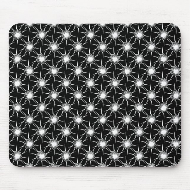 Black and White Swirling Suns Mousepad (Front)