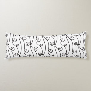 Black and White Swirls  Body Pillow