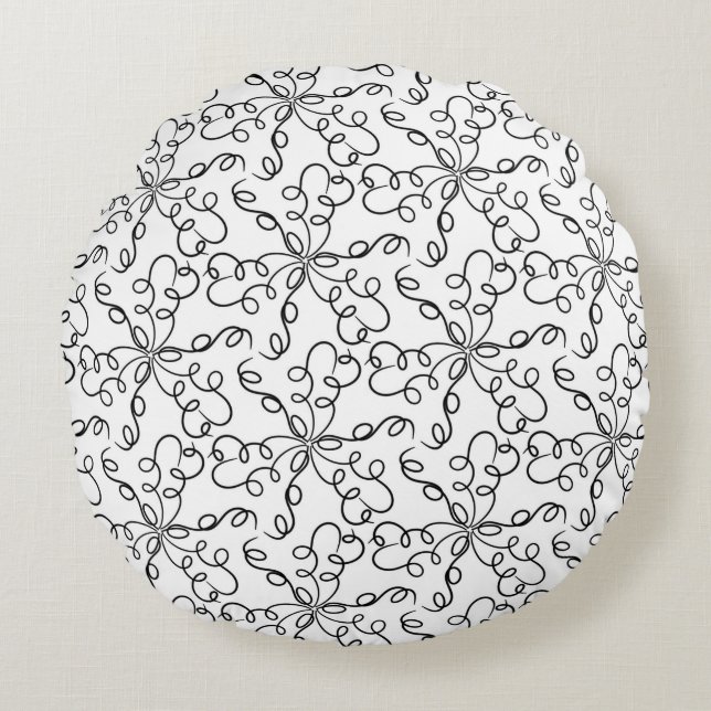 Black and White Swirls Round Pillow (Front)