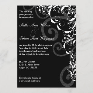 Black and White Swirls Wedding Invitation