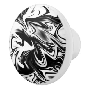 Black And White Swirly Marble, Ceramic Knob