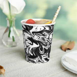 Black And White Swirly Marble Design, Paper Cups