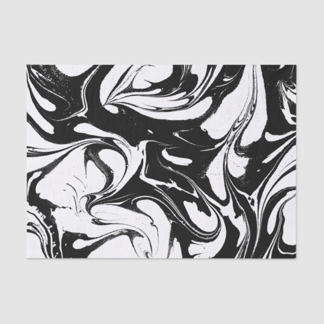 Black And White Swirly Marble Texture Tissue Paper (Front)