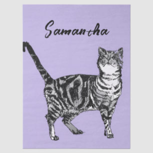 Black and White Tabby Cat Girls Name Purple  Tissue Paper