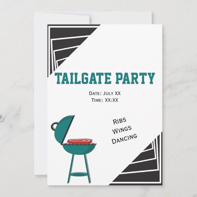 Black and White Tailgate Ribs Wings Dancing Party Invitation (Front)