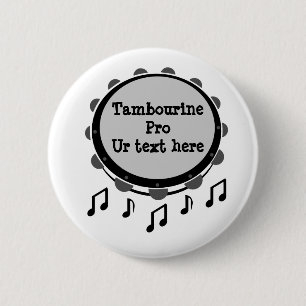 Black and White Tambourine 2 Inch Round Button