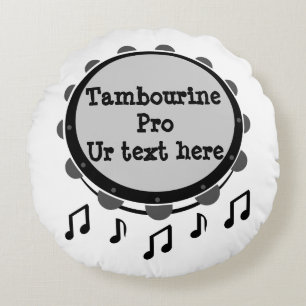 Black and White Tambourine Round Pillow