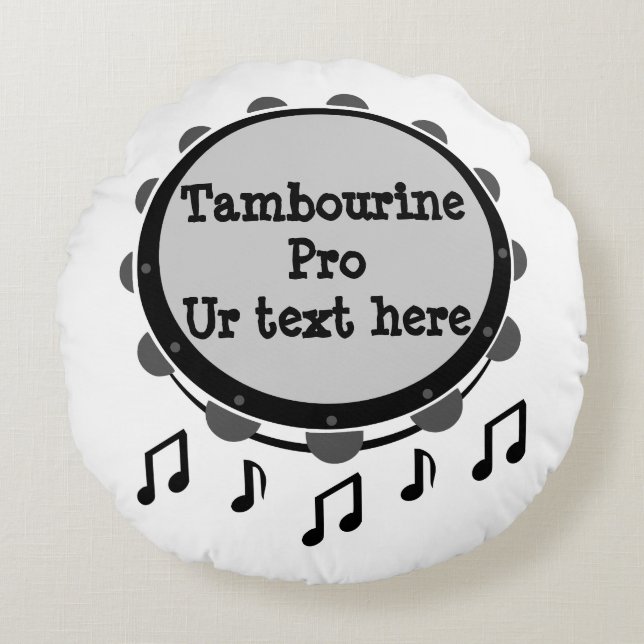 Black and White Tambourine Round Pillow (Front)