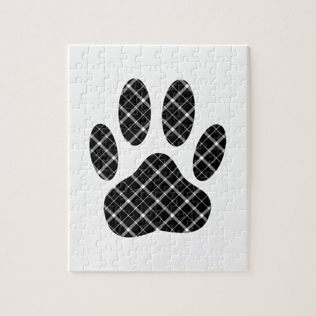 Black And White Tartan Dog Paw Print Jigsaw Puzzle (Vertical)