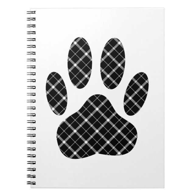 Black And White Tartan Dog Paw Print Notebook (Front)