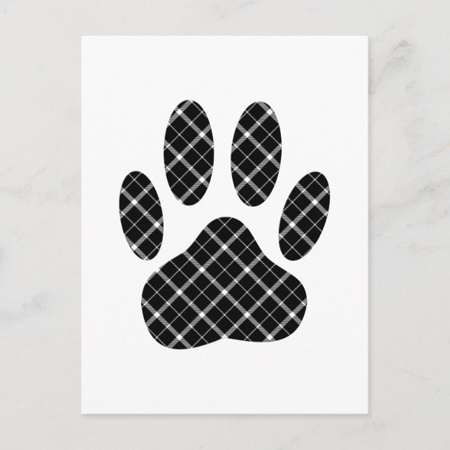 Black And White Tartan Dog Paw Print Postcard (Front)