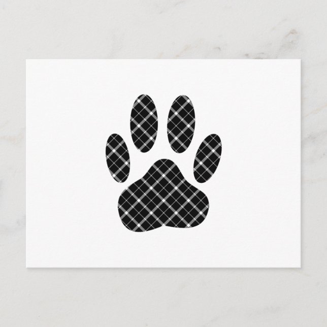 Black And White Tartan Dog Paw Print Postcard (Front)
