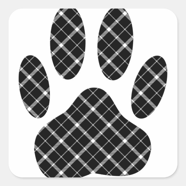 Black And White Tartan Dog Paw Print Square Sticker (Front)