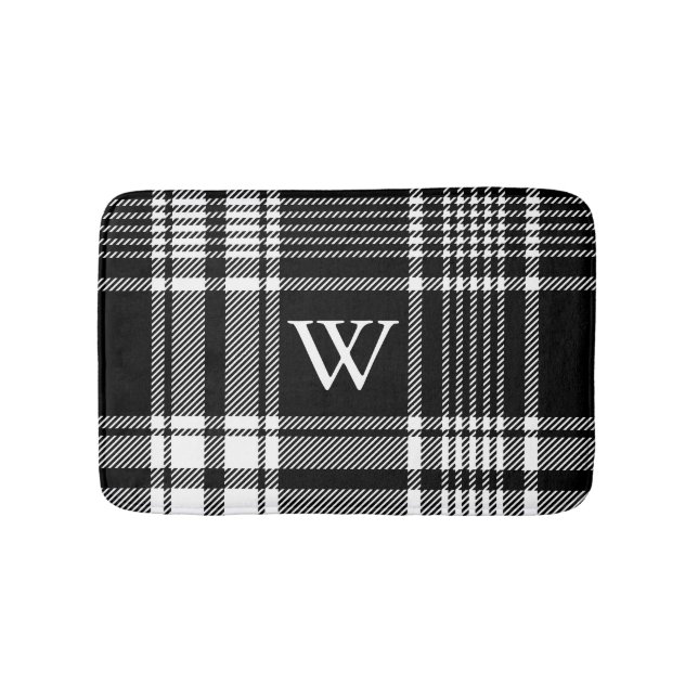 Black and White Tartan Plaid Bath Mat (Front)