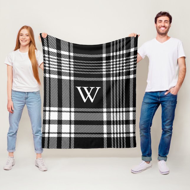 Black and White Tartan Plaid Fleece Blanket (In Situ)
