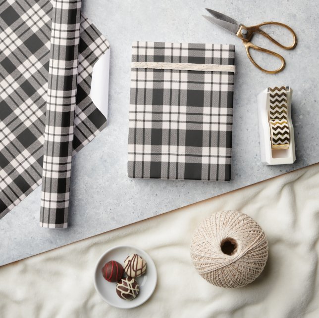 Black and White Tartan Plaid Pattern Wrapping Paper (Crafts)