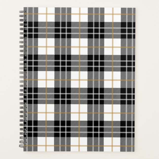 Black and White Tartan Plaid Planner (Front)