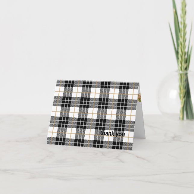 black and white tartan plaid thank you card (Front)