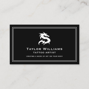 Black And White Tattoo Artist Dragon Illustration Business Card