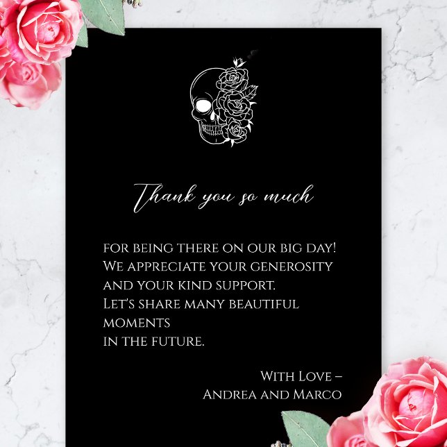 Black And White Tattoo Skull Wedding Thank You (gothic thank you card)