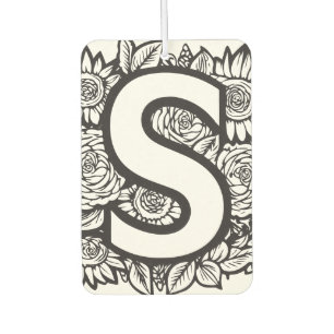 Black and White Tattoo-Style Ink Flowers Monogram Air Freshener
