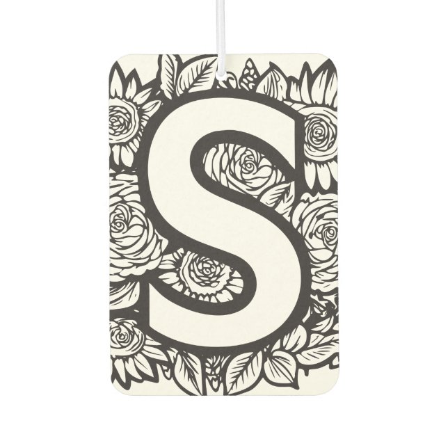 Black and White Tattoo-Style Ink Flowers Monogram Air Freshener (Front)
