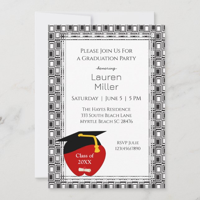 Black and White Teacher Graduation Invitation (Front)