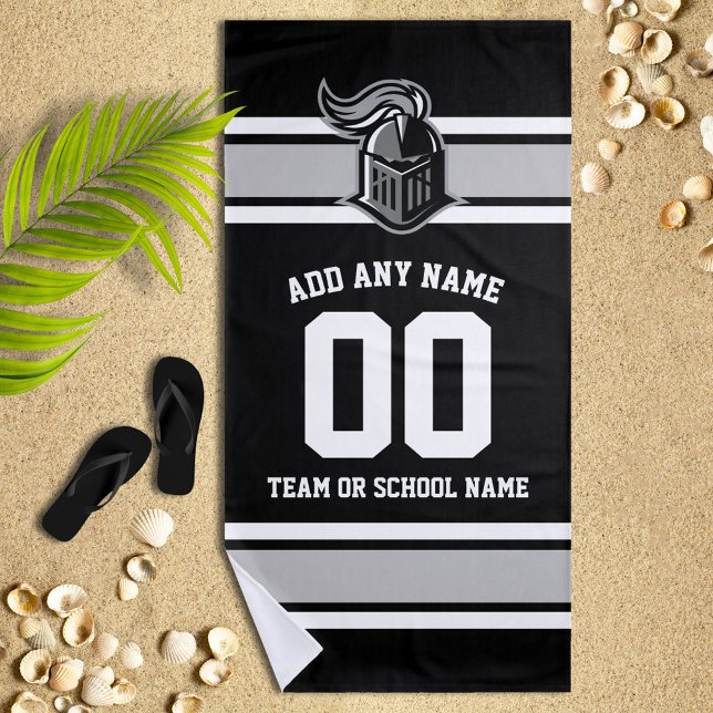Black and White Team Colours and Mascot  Beach Towel (Creator Uploaded)