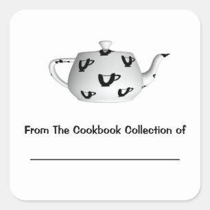 Black And White Teapot Personalized Bookplate Square Sticker