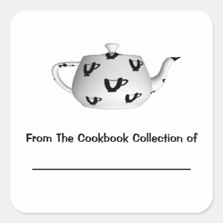 Black And White Teapot Personalized Bookplate Square Sticker