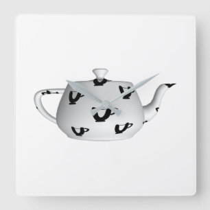 Black And White Teapot Square Wall Clock