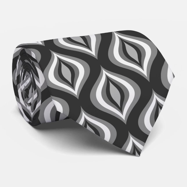 Black And White Teardrops Geometric Pattern Tie (Rolled)